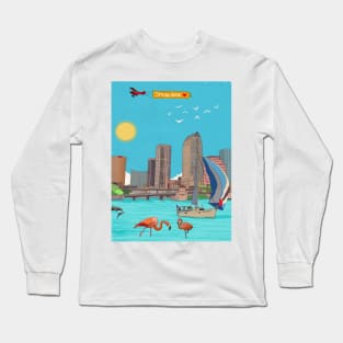 Tampa Bay Skyline Spring Break Florida USA Whimsical Illustration Long Sleeve T-Shirt